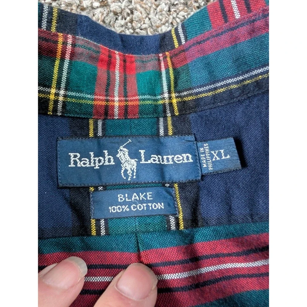 Vintage 1990s Polo Ralph Lauren Blake Dog Logo Scottie Button Up Shirt XL Tartan